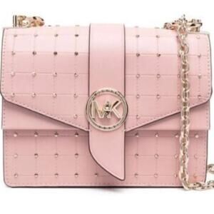 NWT MSRP$ 398 Michael Kors Pink  Quilted Greenwich Small Studded Crossbody Bag